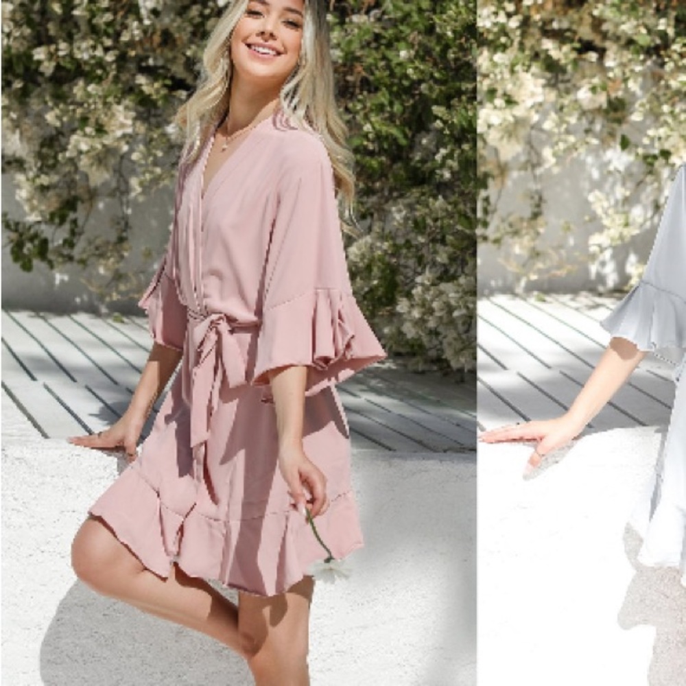 Bridesmaid Chiffon Satin Ruffle Robe NEW pink